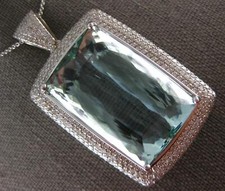 ESTATE MASSIVE 65CT DIAMOND & AAA AQUAMARINE 14KT WHITE GOLD EMERALD CUT PENDANT picture