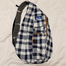 KAVU Rope Bag Sling Backpack Navy White Buffalo Plaid Check Canvas Hiking picture