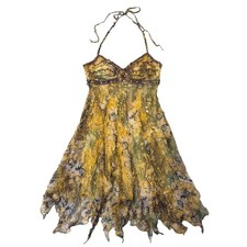 NWT Vtg Caché 100% Silk Beaded Halter Dress Whimsigoth Fairycore Asymmetric 4 picture