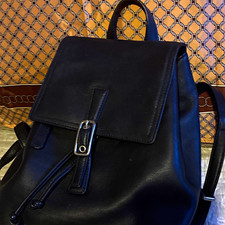 Vintage leather black Coach Backpack style purse Medium size Buckle Drawstring picture
