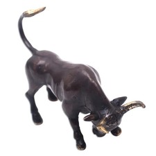 Vintage Metal  Jaidyn Bull Figurine Bronze Antique Hand Painted 4.7 | Sculpture picture