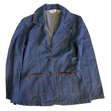 Vintage Sears Fashions Denim Blazer Jacket Blue 100% Cotton Size 14 70s Retro picture