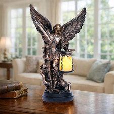 St. Michael Archangel Statue Lamp LED Candle Sculpture Religious Collectible 11. picture
