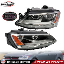 Front Headlights Assembly Pair For 2011-18 Volkswagen Jetta Halogen Chrome Amber picture