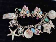 RARE Vintage Arthur Pepper Jewelry Set Sea Life Bracelet & Clip Earrings 