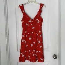 NWT Women’s Sugarlips Red Floral Ruffle Strap Mini Dress Sz S picture