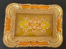 Vintage Italian Florentine Tray Gold Orange Scallop Vanity Italy 11x8 picture