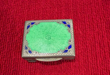 Antique German Art Deco 800 Silver Guilloche Enamel Pill Box Vermeil Gilt AW picture
