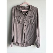 Maurices Women's Large Taupe Utility Button Down Shirt Long Sleeve Pockets picture