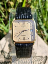 Vtg 1982 Rotary Quartz Ref. 3118 29mm Men's Tank Watch Gold Speckled ETA 555.411 picture