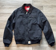 Vintage Carhartt Jacket Mens M Black Santa Fe Red Quilted Liner USA 90s JQ2105 picture