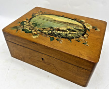 Antique french wood jewelry box 19th century hand painted signed Grosjean picture