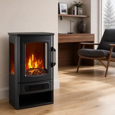 Freestanding Electric Fireplace with Dual Heat, 3-Sided LED Flame & Remote picture