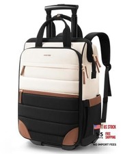 Rolling Puffer Backpack for Women, Travel Backpack with Wheels, 16 Beige Brown picture