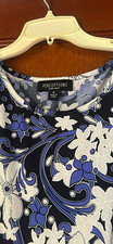 Perceptions New York Fit & Flare Long Floral Belted Dress L Blue White picture