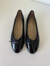 38EU 8US CHANEL Black Lamb skin Leather Ballerina Flats With Cap Toe And Bow picture
