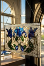 Knightshayes Flowers Vines Handcrafted Pieces Tiffany Stained Glass 21x12 in picture