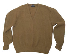 DRUMMOND M Sweater Gold Mohair Wool V-Neck Vtg Fuzzy Boucle Mens picture
