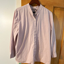 J. Jill Women's XL Light Pink Solid Band Collar Button Woven Blouse Long Sleeve picture