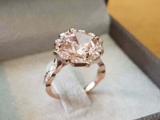 2.80Ct Cushion Cut Diamond Morganite Flower Engagement Ring 14K Rose Gold Finish picture