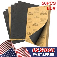 50Pcs Wet and Dry Sandpaper Waterproof Abrasive Sanding Paper Sheets 80 Grit US picture