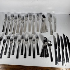 ONEIDA Stainless SAMBRE Lot Of 37 Glossy Hammered Flatware Fork Knife Spoon picture