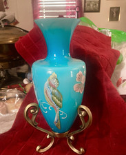 Rare Fenton Landmark Collection Blue  Signed Amphora Vase Brass Stand #2011/8800 picture