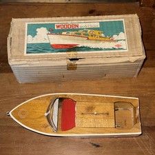 Vtg 50s-60s Battery Operated Painted Wooden Motor Boat Model Japan Toy 12