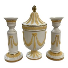 NEOCLASSICAL WEDGWOOD STYLE JASPERWARE URN & CANDLESTICKS RAMS HEADS picture