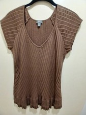 J Jill NWOT Brown Stretch Cotton Blend Womens S/S Top, size Medium $20. picture
