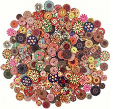 50pcs Wooden Buttons 2 Hole Flat Mixed Color Retro DIY Sewing Kraft 15 20mm lot picture