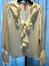 Vince Camuto Women’s Regular L Ivory V-Neck Ruffle Tie Long Sleeve Blouse picture