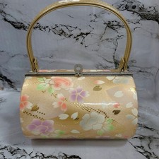 Elegant Japanese Formal Kimono Handbag Gold Sakura Floral Design Vintage Style picture