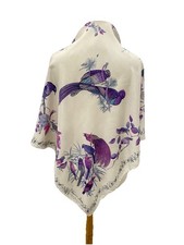 AS7# Vintage FRANCO DORIA Silk Scarf Square Exotic Birds Paradise Purple White picture
