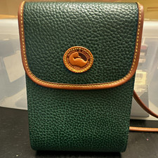 Dooney & Bourke Green Crossbody Bag Brown Strap Pebbled Finish Stitching picture