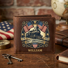 Personalized Heritage Railroad UAS 250th Anniversary Leathe Printed Men Wallet picture