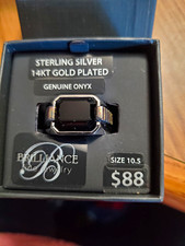 Brilliance Fine Jewelry Men's 925 Sterling Silver Gold Plated Onyx Signet 10.5 picture