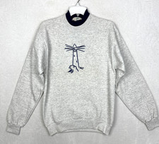 Vintage Orvis Sweater Mens Small Gray Made In USA Crewneck Blue Lighthouse picture