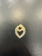 14K Yellow Gold Heart Charm Pendant Signed Love Theme, real diamonds picture