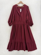 Torrid Shirt Dress Womens 3X Burgundy Smocked Tiered Ruffle Long Sleeve Midi NWT picture