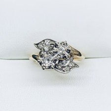 Vintage 0.20 Ct 14k Yellow Gold Round Natural Diamond Flower Pave Ring Size 5.5 picture