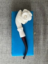 Vintage Hand-Carved Meerschaum Ram's Head Pipe with Original Case picture