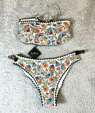 Zaful Womens Multicolor Floral Print Bikini Set with Scalloped Edges Size M picture