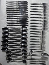 Vintage Riviera Stainless Steel Rose Pattern Flatware Japan 54 Piece Set picture