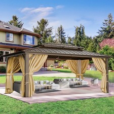 10x15ft Hardtop Gazebo Outdoor Aluminum Hot Tub Canopy with Curtains & Netting picture