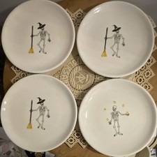 Rae Dunn Artisan Collection by Magenta 4pc Ceramic Dessert Plates Skeleton Witch picture
