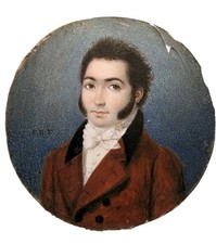 Antique 19th C French Portrait Miniature Painting Signed CB Georgian Gentleman  picture