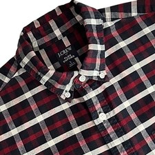 J Crew Men's Button Down Flex Oxford Large Navy Red White Plaid picture