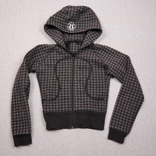 Lululemon Scuba Hoodie Womens 6 Gray Houndstooth Full Zip Fleece Jacket picture