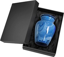 Small Keepsake Urn for Human Ashes Hand-Painted Mini Marble Blue Memorial Urn picture